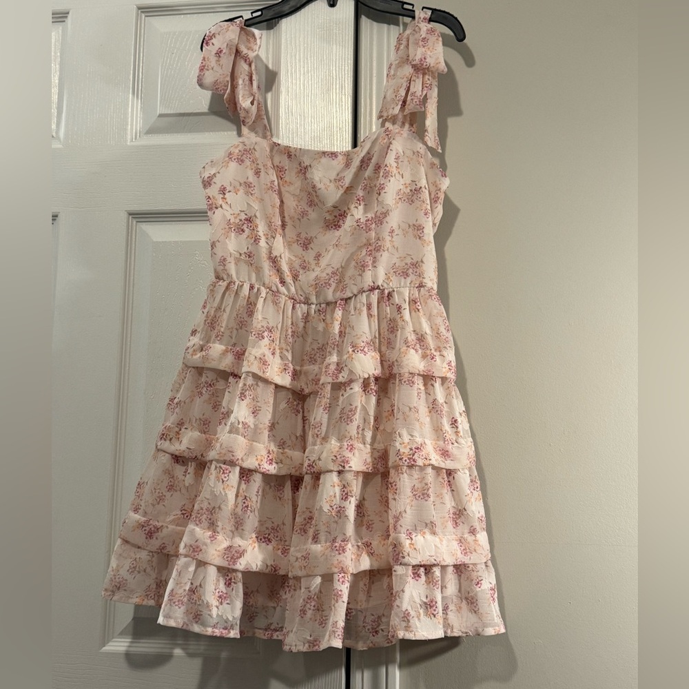 TRIXXI FLORAL TIERED TIED RUFFLE MINI DRESS SIZE 7
